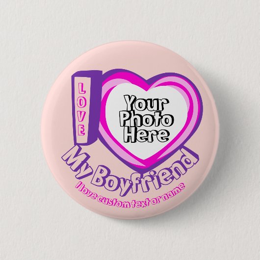 可愛いパープルピンクハート私は私のボーイフレンドを愛 缶バッジ (正面)
