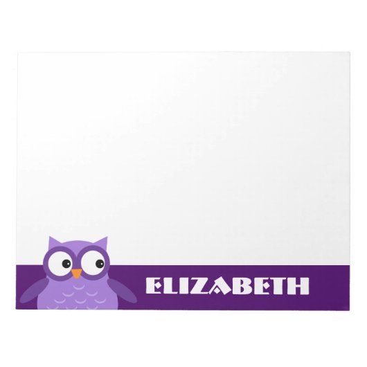 可愛いパープルフクロウ名前をカスタムするA19 ノートパッド (正面)