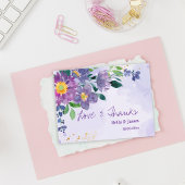 可愛いパープルブルーの花柄の結婚式のお礼 ポストカード