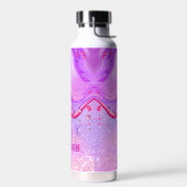可愛いパープル大理石アートグリッターモノグラム ウォーターボトル (左面)
