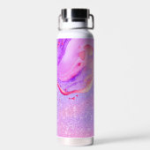 可愛いパープル大理石アートグリッターモノグラム ウォーターボトル (背面)