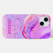 可愛いパープル大理石アートグリッターモノグラム Case-Mate iPhoneケース (裏面 (横))