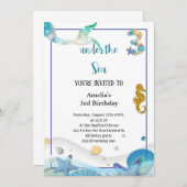 可愛いパ最高のステルブルーの人魚の誕生日 招待状 (正面/裏面)