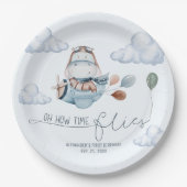 可愛いヒッポフライ飛行機&クラウド、最初の誕生日 ペーパープレート (正面)