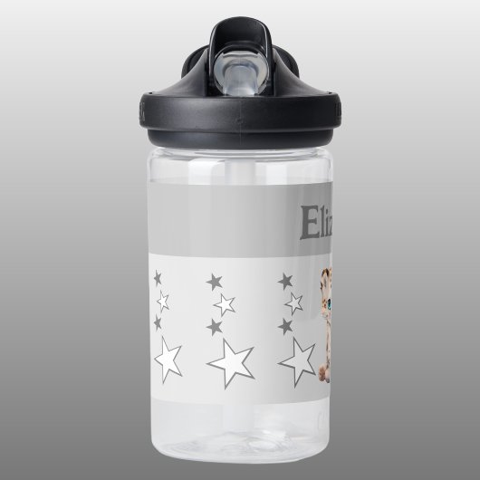 可愛いヒョウの名前を追加スターキッズグレー ウォーターボトル