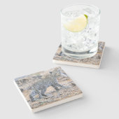 可愛いヒョウの子が動いている。 ストーンコースター (横)