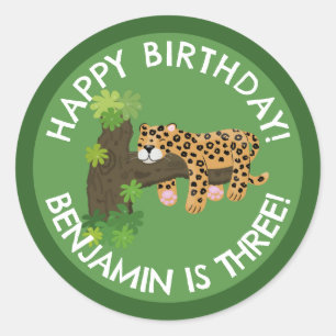 可愛いヒョウパーソナライズされたマンガの誕生日 ラウンドシール