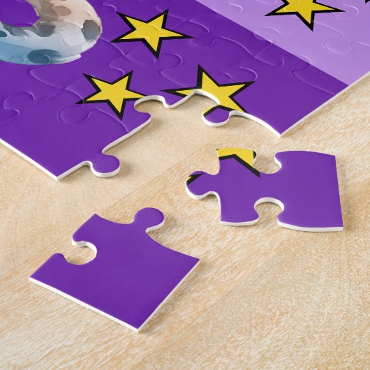 可愛いヒョウ写真名パープルイエローキッズ ジグソーパズル (側面)