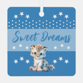 可愛いヒョウshhh名前を追加すると青く眠っている メタルオーナメント (裏面)