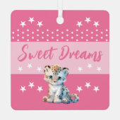 可愛いヒョウshhh追加の名前は眠っているピンク メタルオーナメント (裏面)