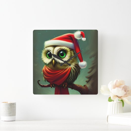 可愛いビクトリアンサンタクロウのクリスマス スクエア壁時計 (ホーム)