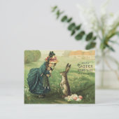 可愛いビクトリアン女の子の人形イースターバニー シーズンポストカード (スタンド正面)