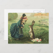 可愛いビクトリアン女の子の人形イースターバニー シーズンポストカード (正面/裏面)
