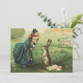 可愛いビクトリアン女の子の人形イースターバニー 招待状 (スタンド正面)