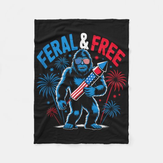 可愛いビッグフットFeralが7月の無料4th若い男性 フリースブランケット (正面)