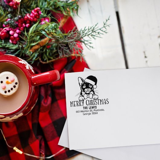 可愛いビルマ猫差出人住所クリスマス ラバースタンプ