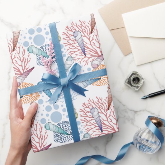 可愛いビーチの貝殻の珊瑚模様 ラッピングペーパー (ギフト)