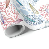 可愛いビーチの貝殻の珊瑚模様 ラッピングペーパー (ロールコーナー)