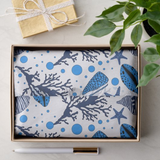 可愛いビーチの貝殻の珊瑚模様 薄葉紙 (ギフト)