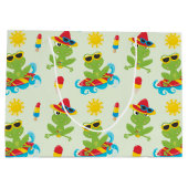 可愛いビーチカエル柄パーティー ラージペーパーバッグ (裏面)