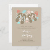 可愛いビーチサンダルビーチ結婚式保存日付 案内ポストカード (正面/裏面)