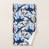 可愛いビーチシャークのタイル柄バスタオルセット バスタオルセット (ハンドタオル)