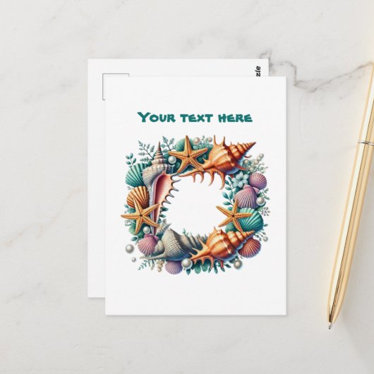 可愛いビーチシーシェルリースカスタマイズ ポストカード (正面/裏面インサイチュ)