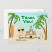 可愛いビーチベビーサンドキャッスルアンドサーフボードサンキュー ポストカード (正面/裏面)