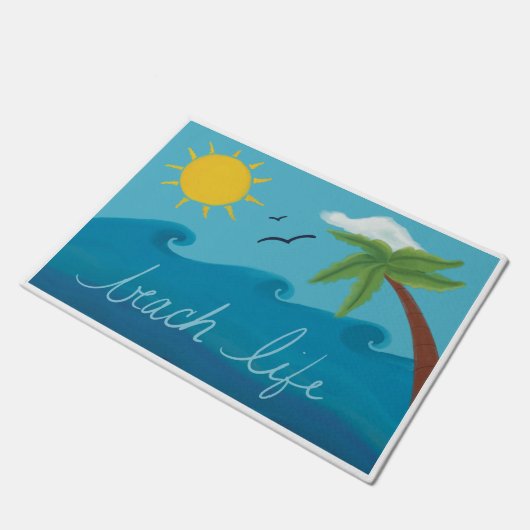 可愛いビーチライフのドアマットと椰子の木 ドアマット (アングル)