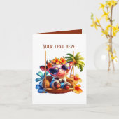 可愛いビーチ牛のカスタマイズ カード (黄色い花)