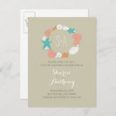 可愛いビーチ結婚式保存日 案内ポストカード (正面/裏面)