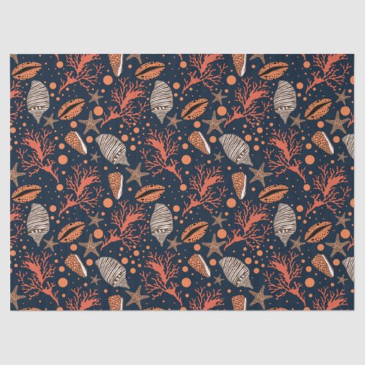 可愛いビーチ貝殻コーラルパターンパーティー組織 薄葉紙 (正面)