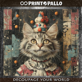 可愛いピエロ猫の木絵を描の壁- 薄葉紙