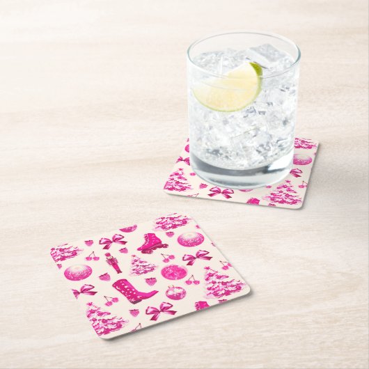 可愛いピガーリーッ名門私立校風のクのクリスマスパターン スクエアペーパーコースター (インサイチュ)