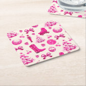 可愛いピガーリーッ名門私立校風のクのクリスマスパターン スクエアペーパーコースター (アングル)