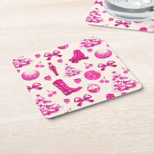 可愛いピガーリーッ名門私立校風のクのクリスマスパターン スクエアペーパーコースター (アングル)