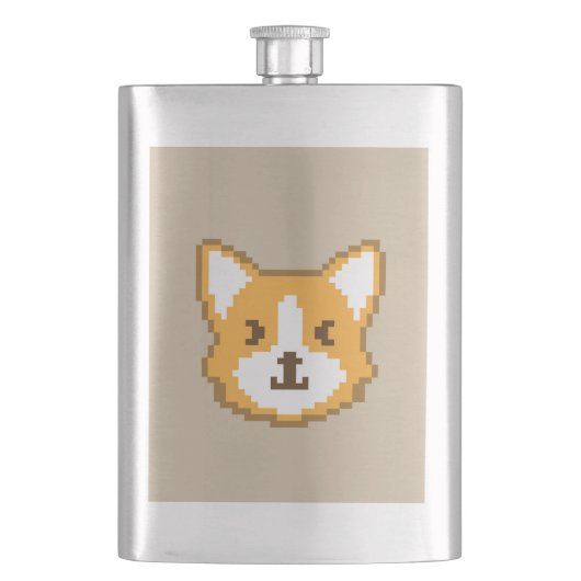可愛いピクセルドッグ顔装飾用クッション フラスク (正面)