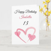 可愛いピストライプのッ絵を描クハート13誕生日 カード (黄色い花)