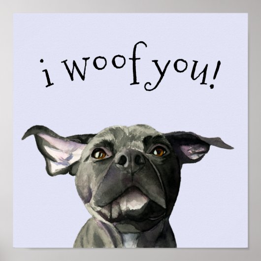 可愛いピットブルドッグ私はあなたをわ絵画き水色 ポスター (正面)