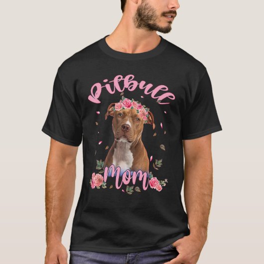 可愛いピットブルママフラワードッグ女性 Tシャツ (正面)