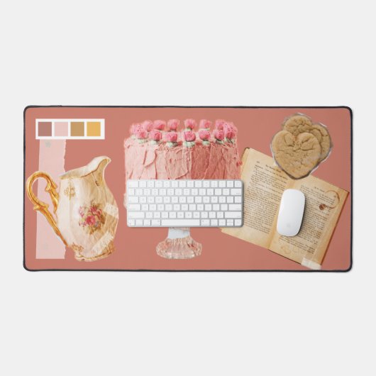 可愛いピフェミニンンクベーカリーコラージュ混合メディア デスクマット (キーボード&マウス)