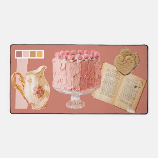 可愛いピフェミニンンクベーカリーコラージュ混合メディア デスクマット (正面)