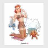 可愛いピンアップガールと小さな犬のヴィンテージアート シール (シート)