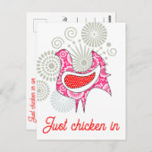 可愛いピンクおもしろいレッドヴィンテージ鶏 ポストカード (正面/裏面)