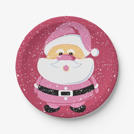 可愛いピンクお洒落のサンタクロース ペーパープレート (正面)