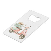 可愛いピンクとアクアブルーの海岸スクーター クレジットカード栓抜き (正面アングル)
