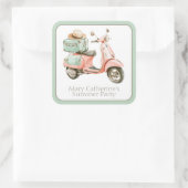 可愛いピンクとアクアブルーの海岸スクーター スクエアシール (バッグ)