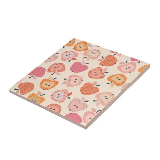 可愛いピンクとオレンジのアップルパターン タイル (側面)