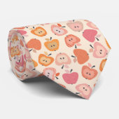 可愛いピンクとオレンジのアップルパターン ネクタイ (ロール)