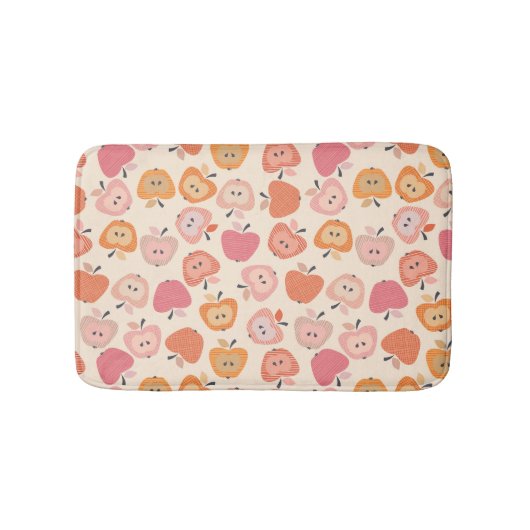 可愛いピンクとオレンジのアップルパターン バスマット (正面)